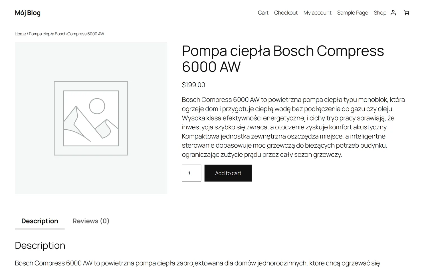 A product page with the short description by the price and the full one in the tab
