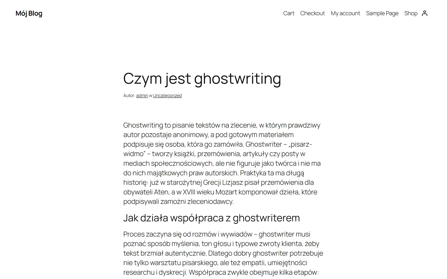 A published article on a WordPress blog