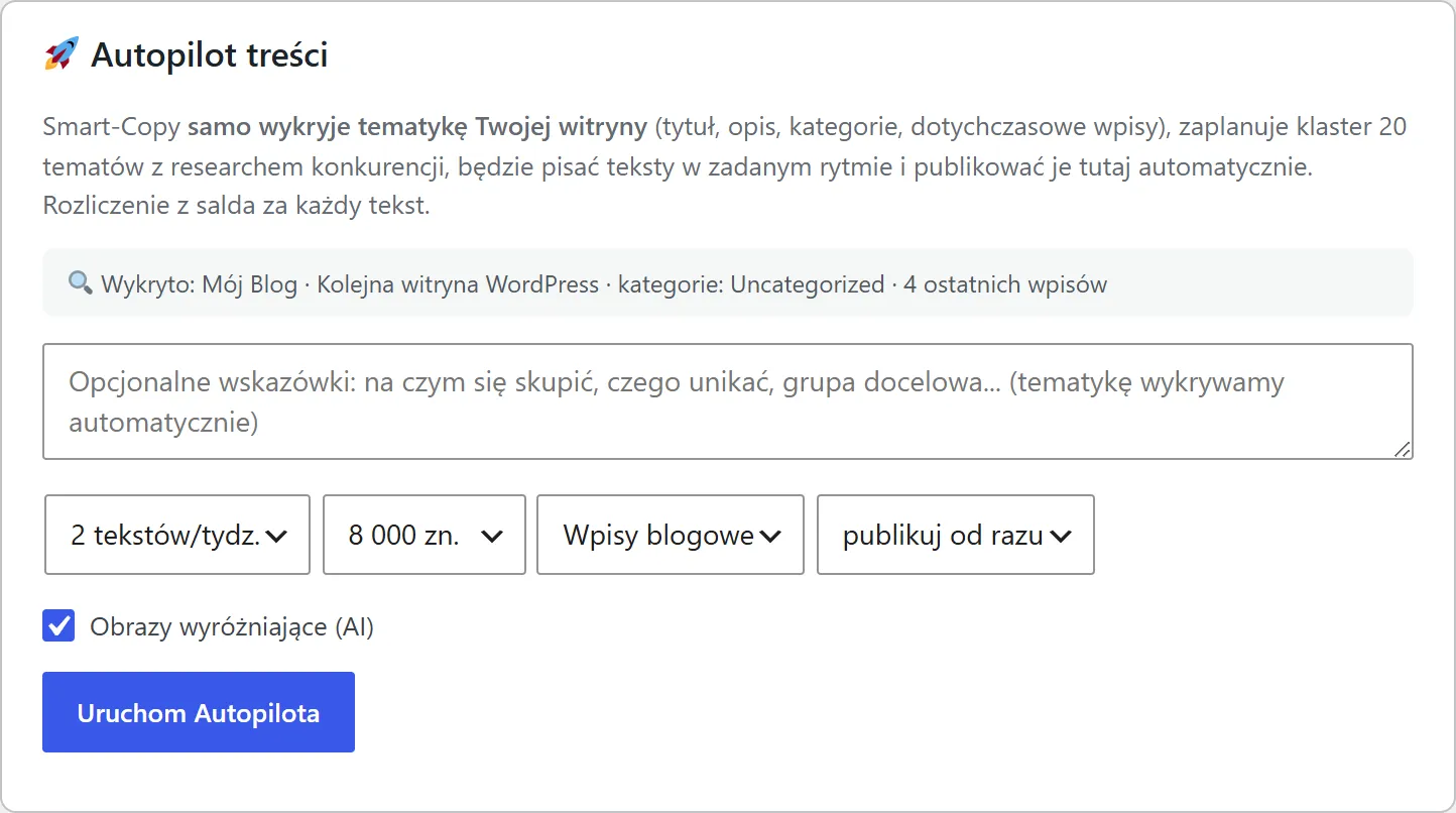 Sekcja autobloga w panelu WordPressa